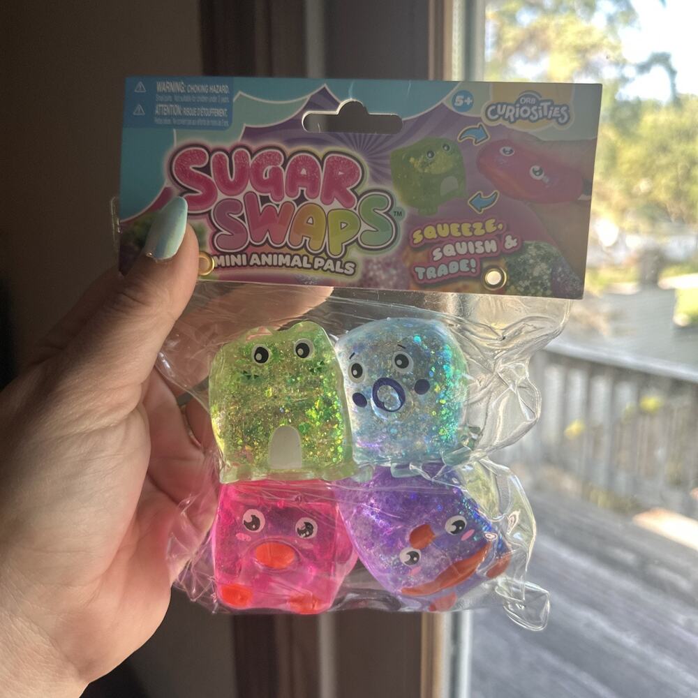 Orb Curiosities Sugar Swaps Mini Animals Squishys 4 Pack Green,Blue,Pink,Purple